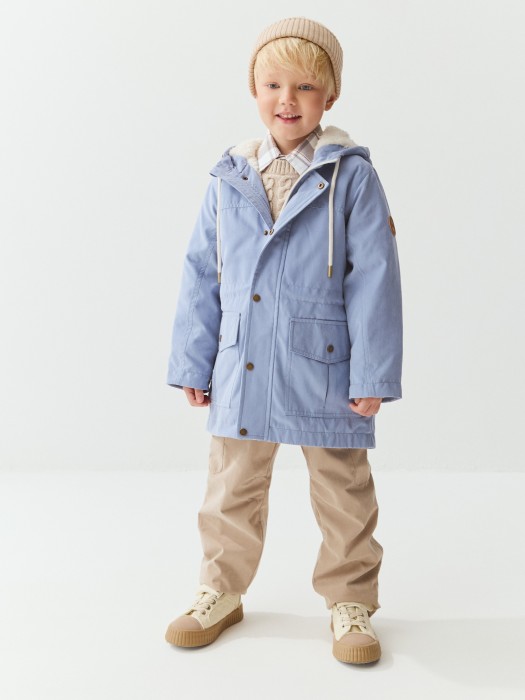 парка демисезонная на меху "светлый джинс" из джинсы и джинскота спереди