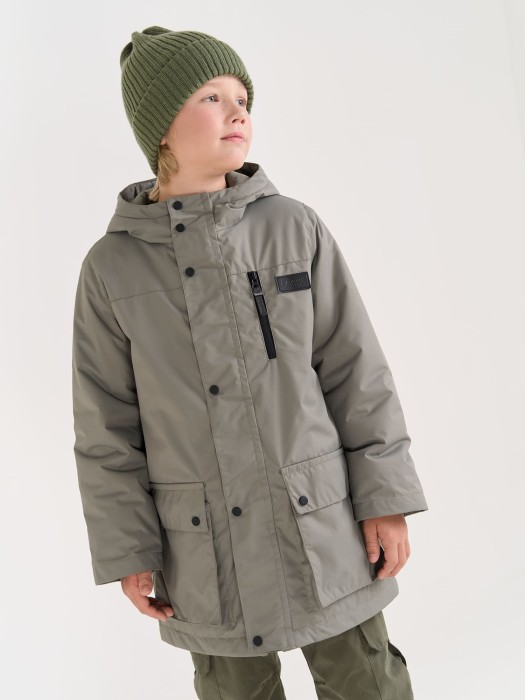 парка демисезонная "олива" 7+ от бренда bungly вид слева