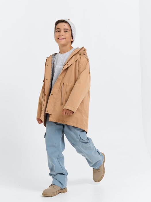 парка демисезонная "песок" 7+ активного стиля с лицевой стороны