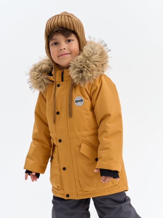 парка зимняя "горчица" от бренда bungly вид слева