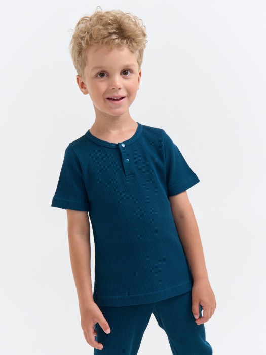 пижама из вафельной ткани "атлантика" с коротким рукавом из россии вид сбоку