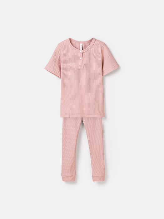 пижама из вафельной ткани "пудра" с коротким рукавом фотография