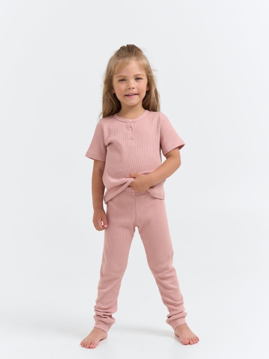 пижама из вафельной ткани "пудра" с коротким рукавом из проверенных материалов спереди