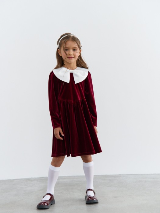 платье бархатное с фонариками "вишневый джем" из бархата спереди