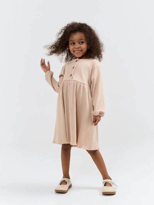 платье "беж" в рубчик повседневного стиля с лицевой стороны