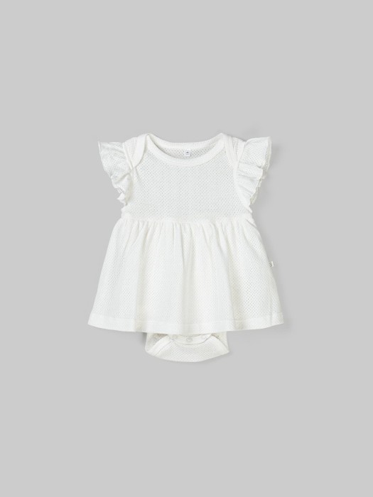 платье-боди с крылышками "молоко" из ажурного хлопка 0+ от бренда bungly вид слева