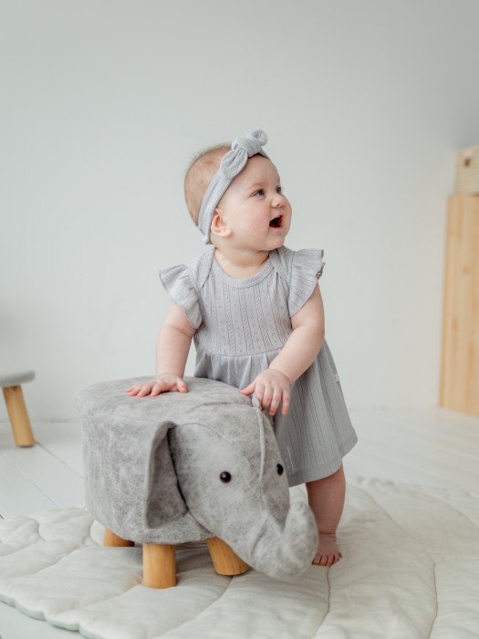 платье-боди с крылышками "жемчуг" из ажурного хлопка 0+ из хлопка спереди