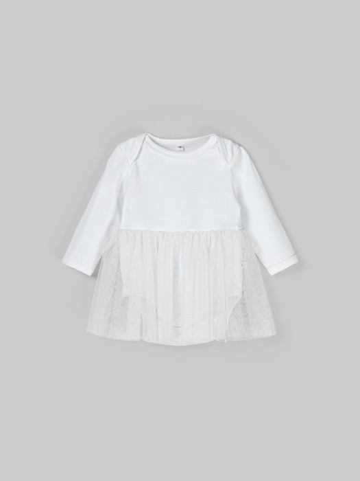 платье-боди с юбкой из фатина "молоко" 0+ от бренда bungly вид слева