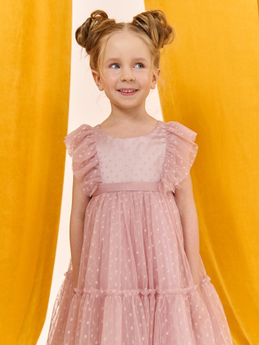 платье фатиновое "пудра" из фатина спереди