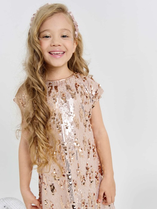 платье с пайетками "розовое золото" от бренда bungly вид слева