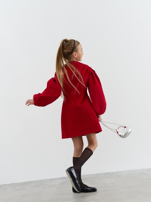 платье вельветовое "бордо" 7+ из вельвета спереди