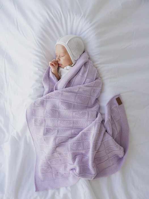 плед вязаный хлопковый "лаванда" 0+ из россии вид сбоку