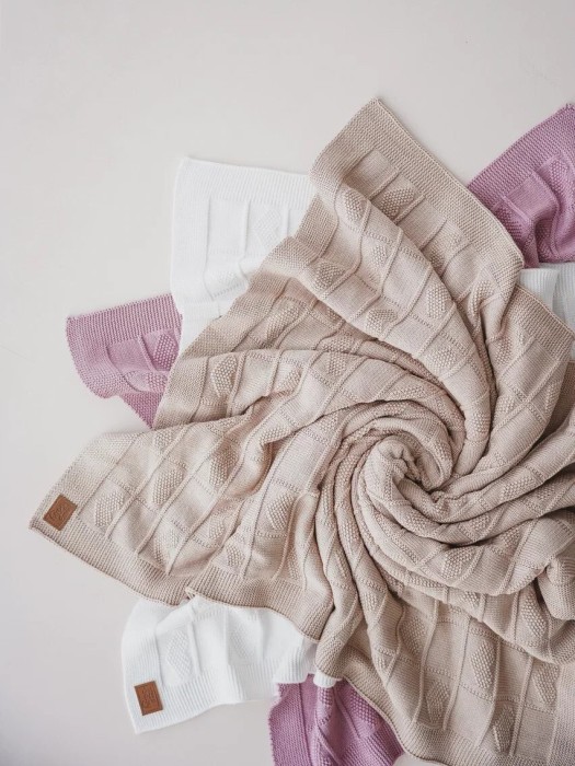 плед вязаный хлопковый "молоко" 0+ из россии вид сбоку