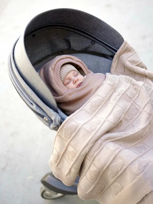 плед вязаный хлопковый "нюд" 0+ из хлопка спереди