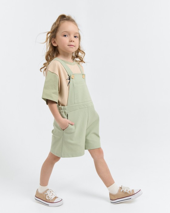 полукомбинезон из джинскота "шалфей" из джинсы и джинскота спереди