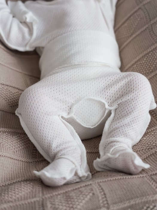 ползунки с закрытой ножкой "молоко" из ажурного хлопка 0+ из хлопка спереди
