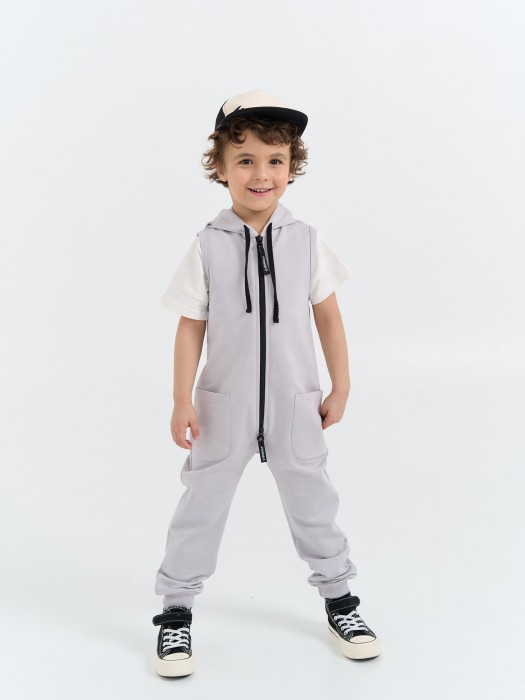 ромпер с длинными штанинами "пепел" от бренда bungly вид слева