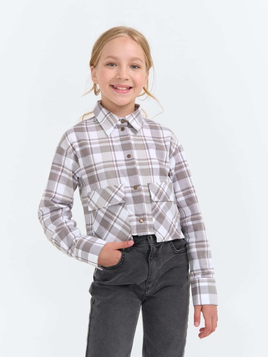 рубашка фланелевая укороченная "дымка" 7+ от бренда bungly вид слева