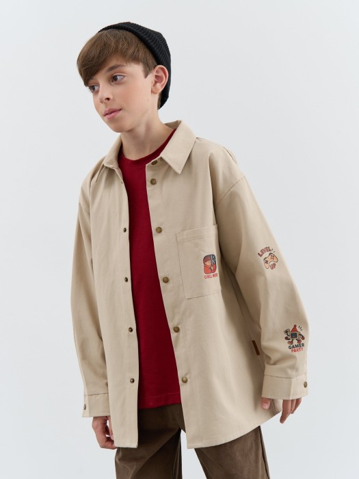рубашка габардиновая "беж" 7+ из россии вид сбоку