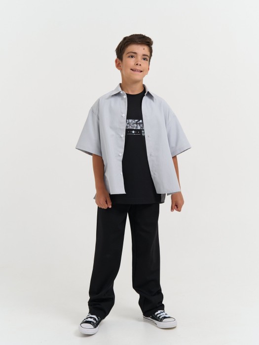 рубашка оверсайз с коротким рукавом "серая" 7+ из россии вид сбоку