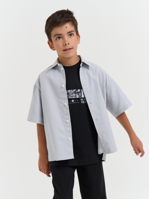 рубашка оверсайз с коротким рукавом "серая" 7+ из проверенных материалов спереди