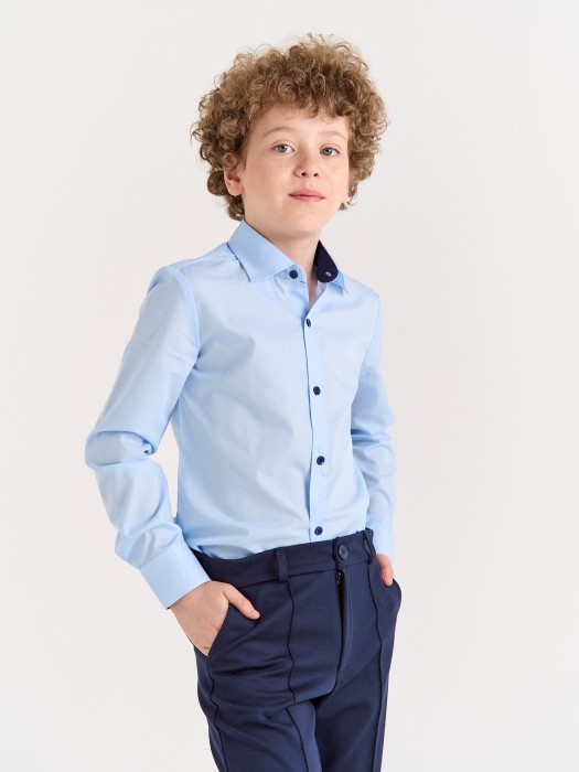рубашка slim для мальчика "голубая" 7+ от бренда bungly вид слева