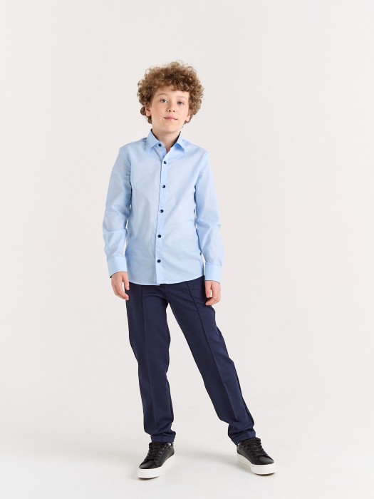 рубашка slim для мальчика "голубая" 7+ из проверенных материалов спереди