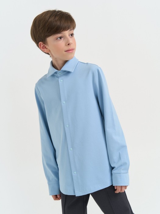 рубашка трикотажная "голубая" на кнопках 7+ от бренда bungly вид слева