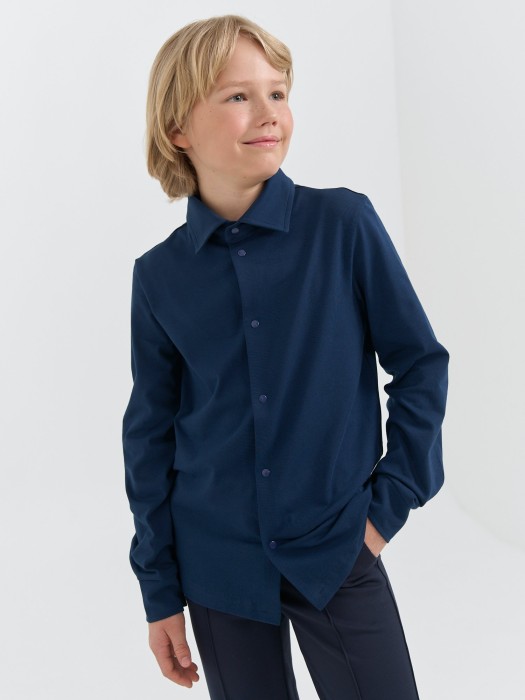 рубашка трикотажная "синяя" на кнопках 7+ от бренда bungly вид слева