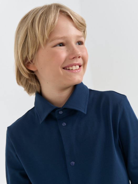 рубашка трикотажная "синяя" на кнопках 7+ из трикотажа спереди