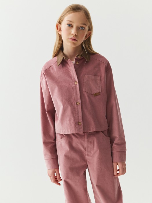 рубашка вельветовая укороченная "пудра" 7+ фотография