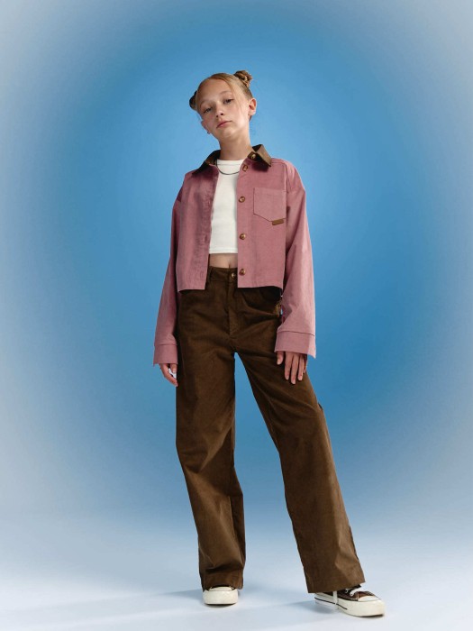 рубашка вельветовая укороченная "пудра" 7+ по цене 2559 руб вид справа