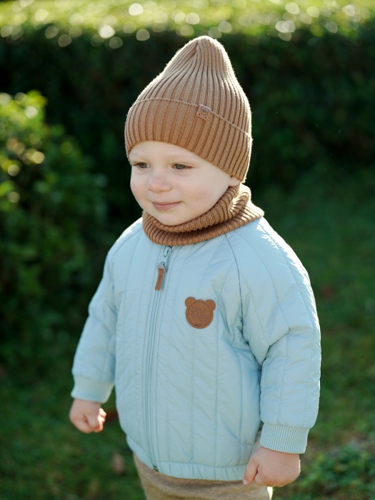 шапка и снуд хлопковые однослойные "песок" 0+ от бренда bungly вид слева