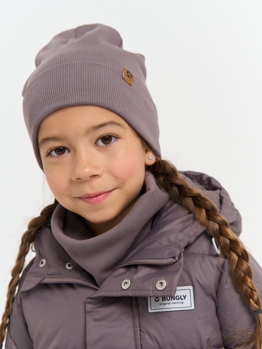 шапка и снуд трикотажные двухслойные "темный шоколад" по цене 1699 руб вид справа