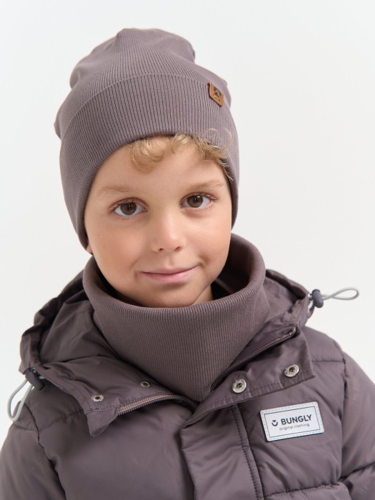 шапка и снуд трикотажные двухслойные "темный шоколад" из россии вид сбоку