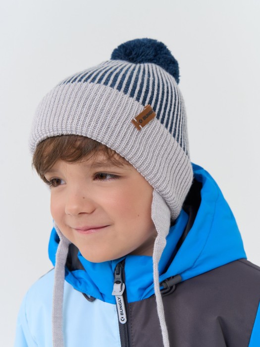 шапка из смесовой шерсти "деним" на завязках от бренда bungly вид слева