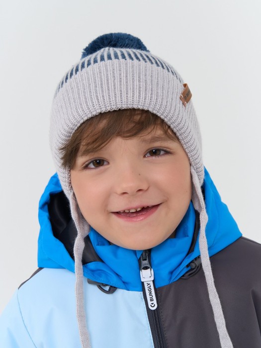 шапка из смесовой шерсти "деним" на завязках из россии вид сбоку