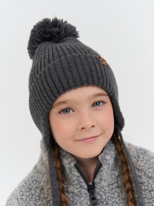 шапка из смесовой шерсти "графит" на завязках фотография