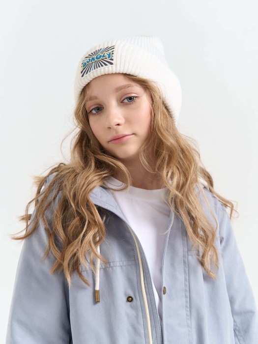 шапка из смесовой шерсти "молоко" с принтом из шерсти спереди