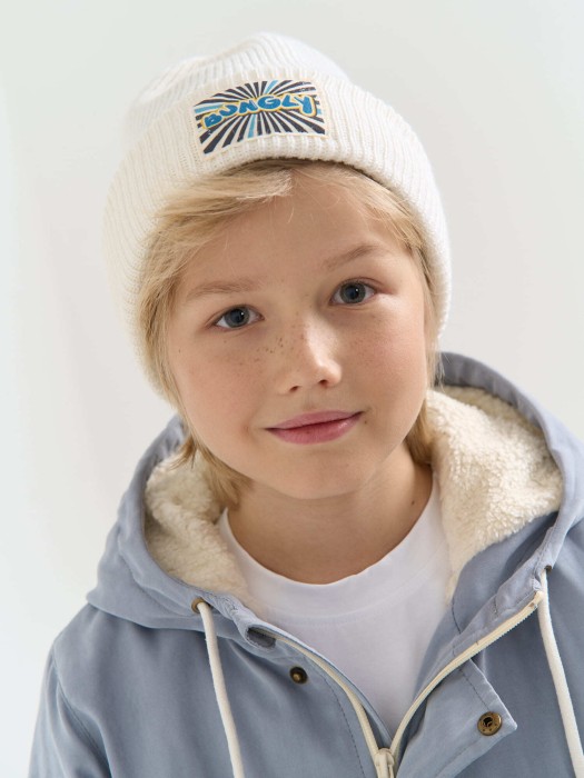 шапка из смесовой шерсти "молоко" с принтом универсального стиля с лицевой стороны