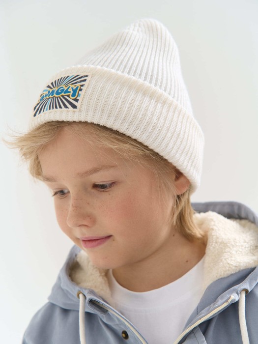 шапка из смесовой шерсти "молоко" с принтом от 1 до 3 лет с изнаночной стороны