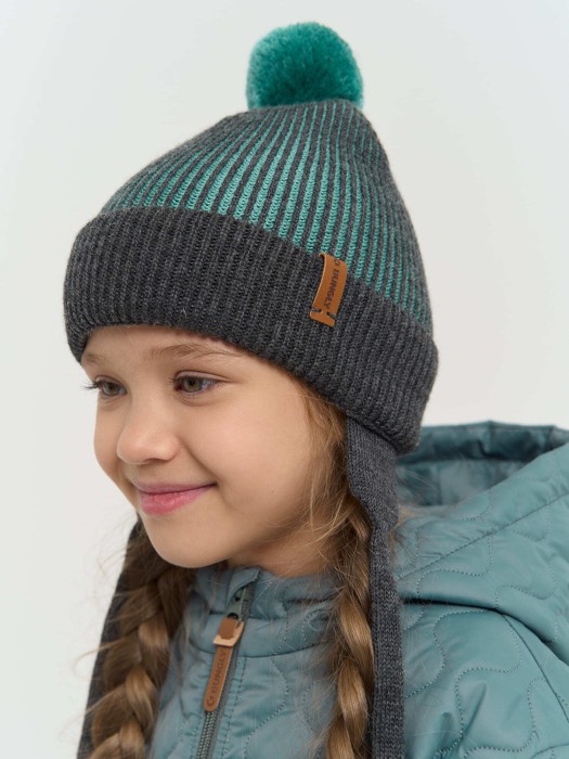 шапка из смесовой шерсти "морская волна" на завязках от бренда bungly вид слева