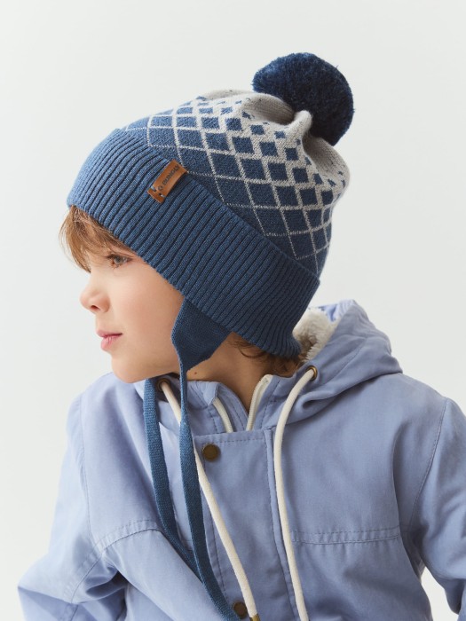 шапка из смесовой шерсти "ромбы джинс" фотография