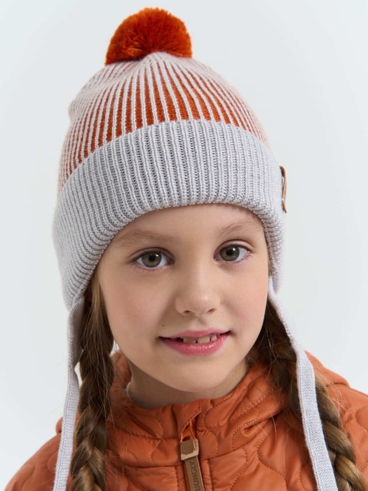 шапка из смесовой шерсти "терракот" на завязках из шерсти спереди