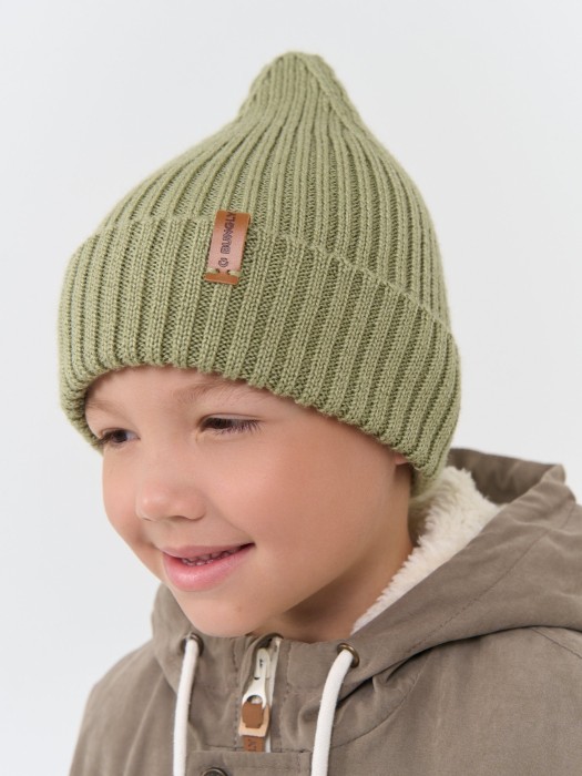 шапка свечка из смесовой шерсти однослойная "шалфей" от бренда bungly вид слева