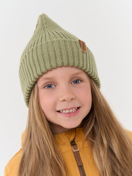 шапка свечка из смесовой шерсти однослойная "шалфей" из шерсти спереди