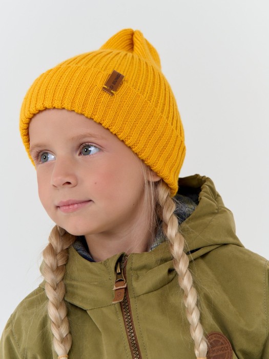 шапка тыква из смесовой шерсти однослойная "горчица" из шерсти спереди