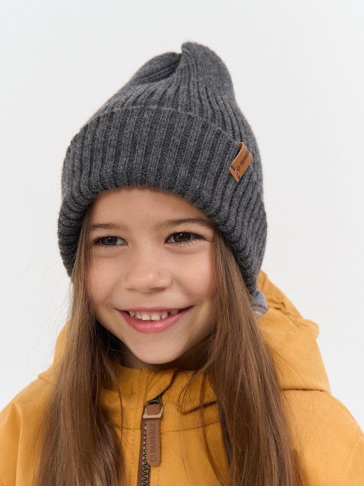 шапка тыква из смесовой шерсти однослойная "графит" из шерсти спереди