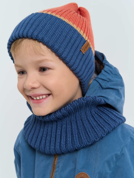 шапка тыква из смесовой шерсти однослойная колор блок "деним" из россии вид сбоку