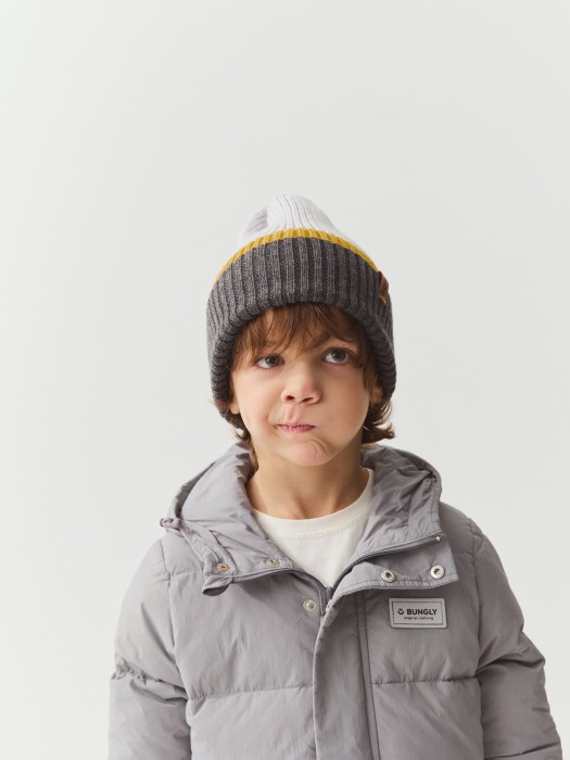 шапка тыква из смесовой шерсти однослойная колор блок "серебро" фотография